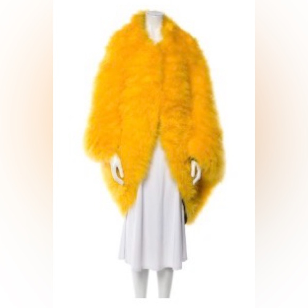 Helen Yarmak Cape ostrich feather yellow w rose silk lining one of a kind NWT
